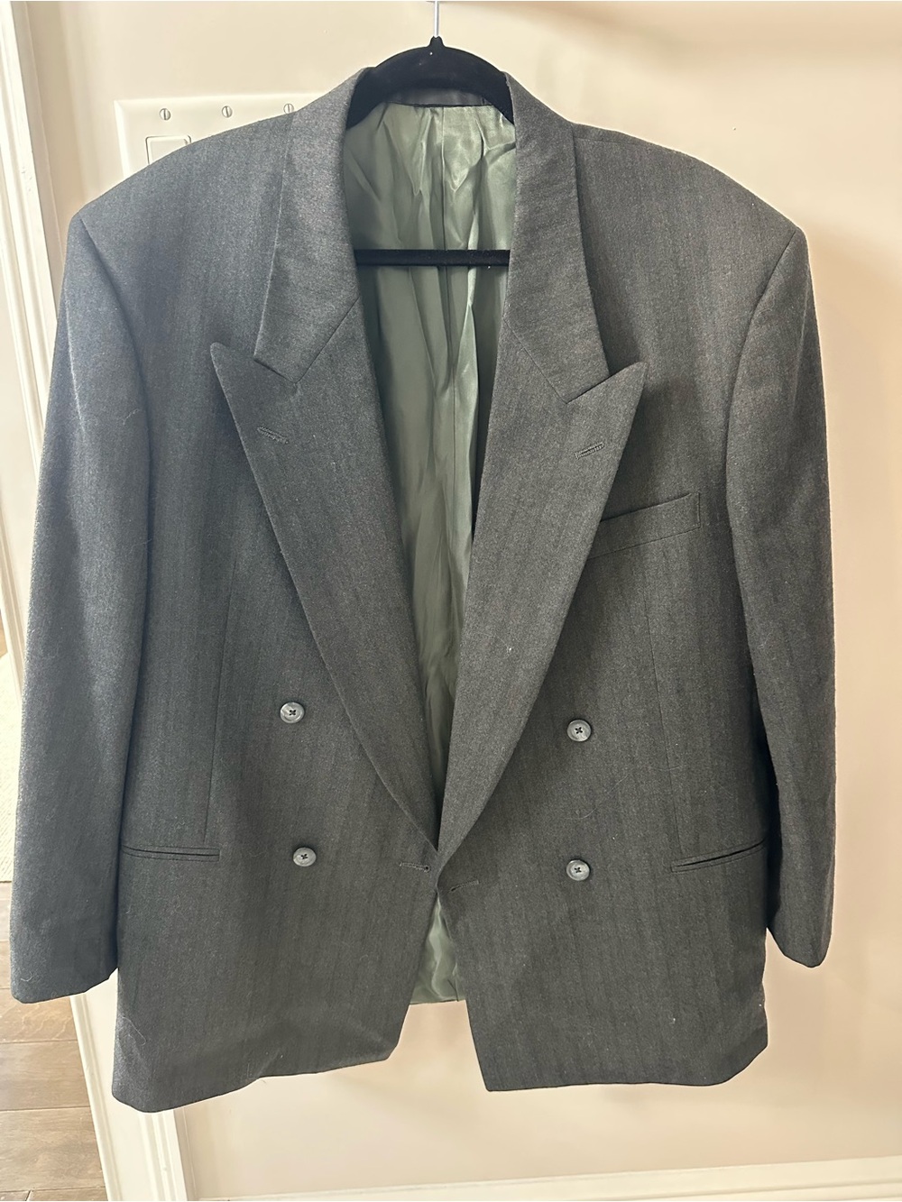 Jhane Barnes Men's Double-Breasted Charcoal Wool Blazer